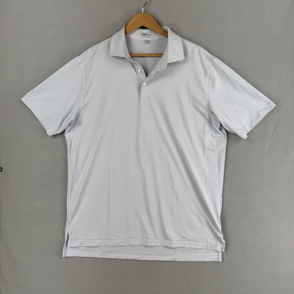 Peter Millar Polo Shirt Mens XL White Striped Summer Comfort Golf Performance